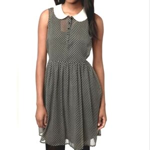 Anthropologie Black & White Polka Dot Peter Pan Collar Midi Dress
